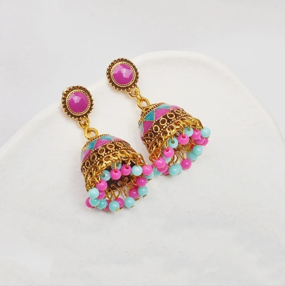 NWT Best-selling colorful jhumka earrings/ pakistani Indian jewelry/ ethnic - Picture 2 of 6